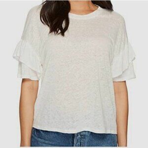 1. STATE / 100% Linen Boxy Ruffle Sleeve Semisheer White Top Sz M